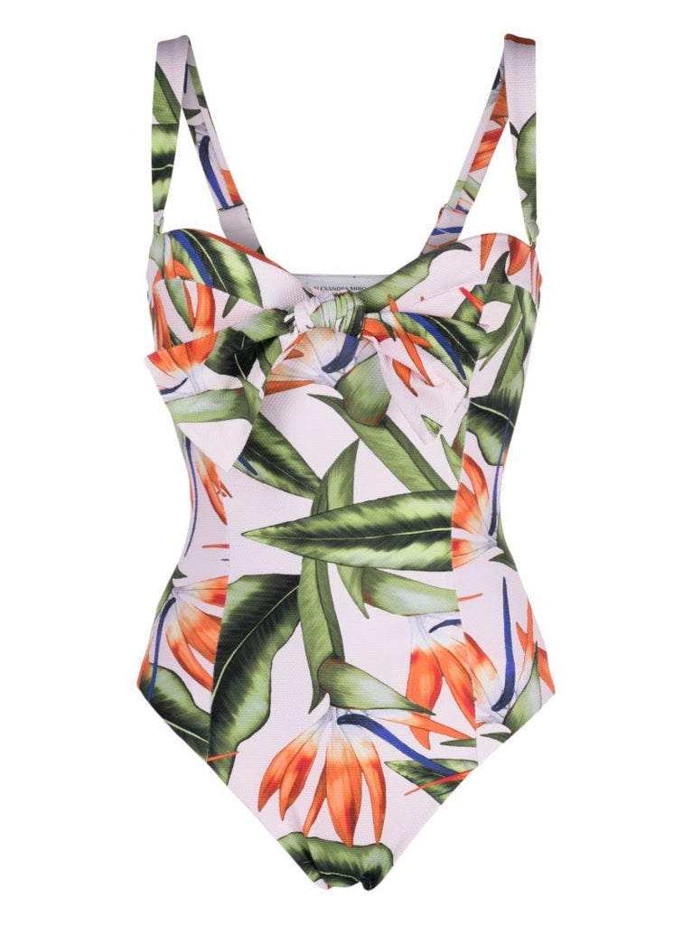 Green Clara Knot-detail Floral Swimsuit