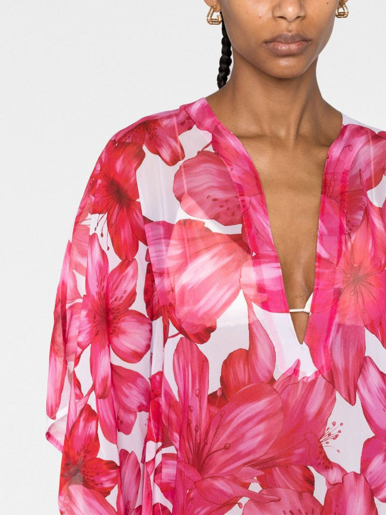 Pink Roxanne Floral Print Kaftan Dress