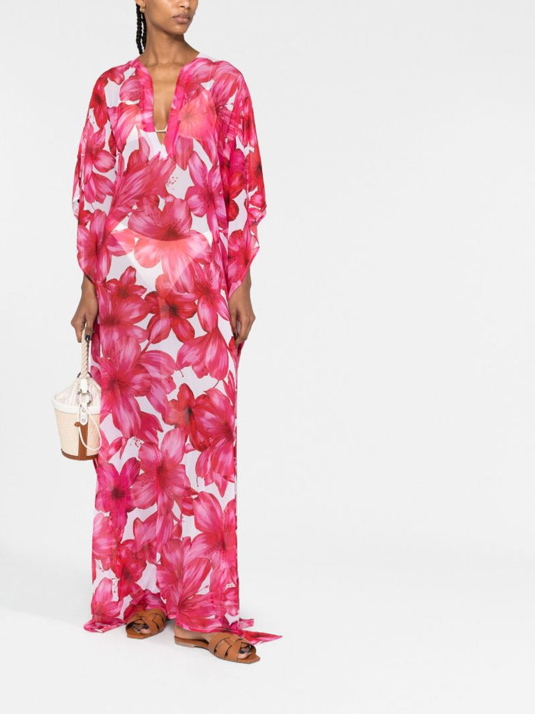 Pink Roxanne Floral Print Kaftan Dress