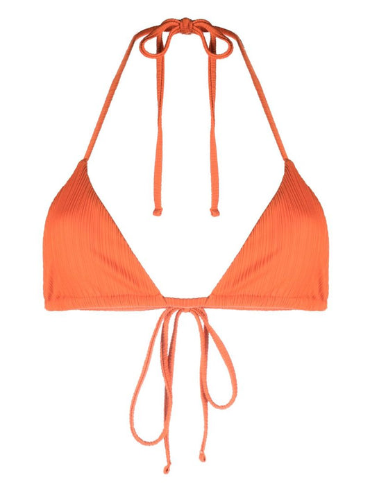 Orange Nick Logo Print PlissÃ_x0083_Â© Triangle Bikini Top