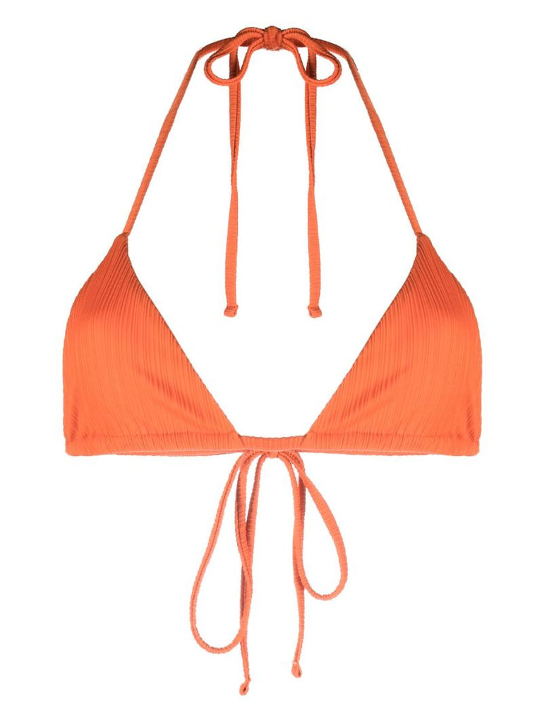 Orange Nick Logo Print PlissÃ_x0083_Â© Triangle Bikini Top
