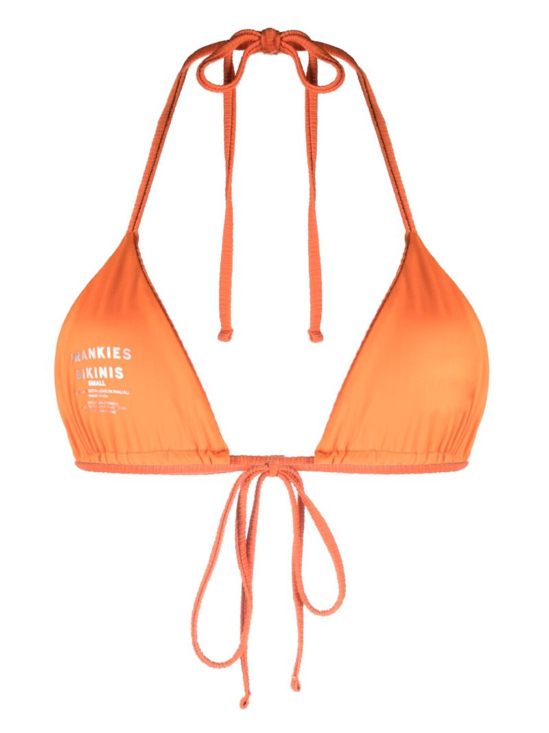 Orange Nick Logo Print PlissÃ_x0083_Â© Triangle Bikini Top