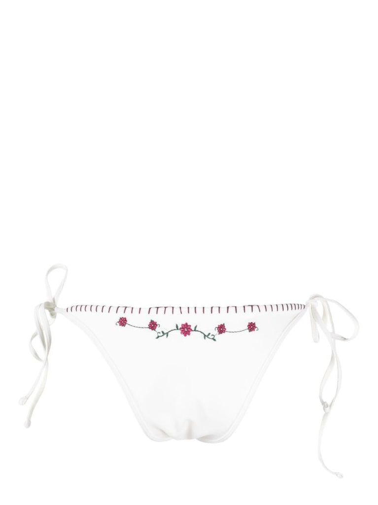 White Connor Floral-embroidery Side-tie Bikini Bottoms