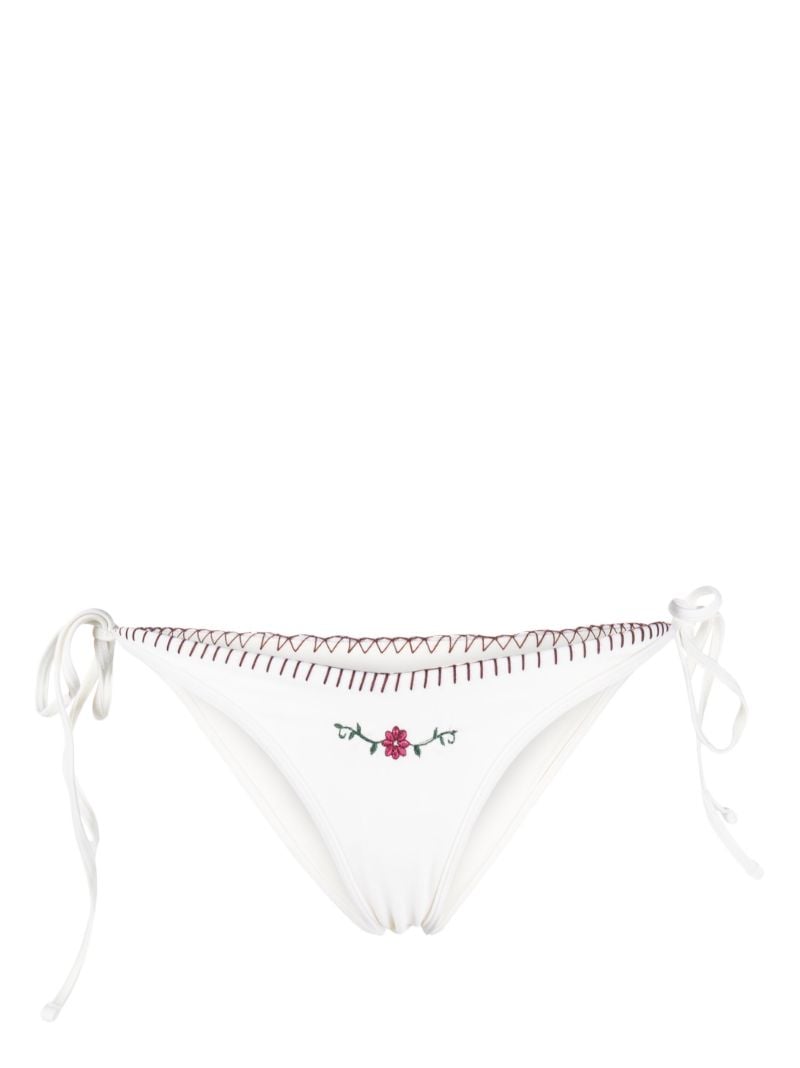 White Connor Floral-embroidery Side-tie Bikini Bottoms
