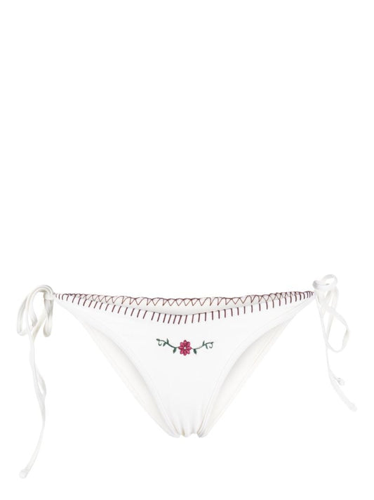 White Connor Floral-embroidery Side-tie Bikini Bottoms