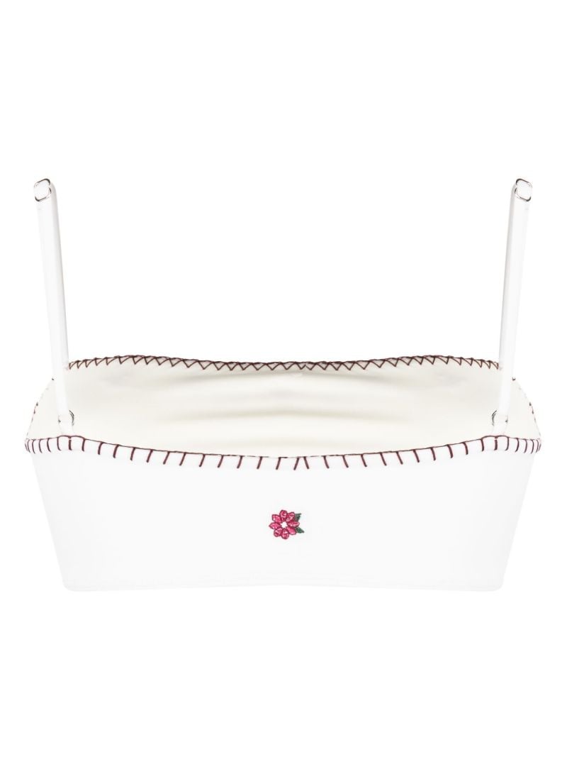 White Tommy Floral-embroidery Bandeau Bikini Top