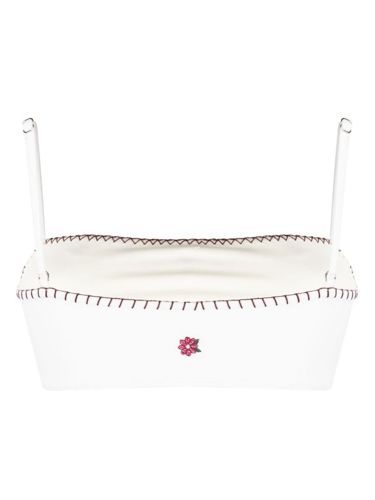White Tommy Floral-embroidery Bandeau Bikini Top