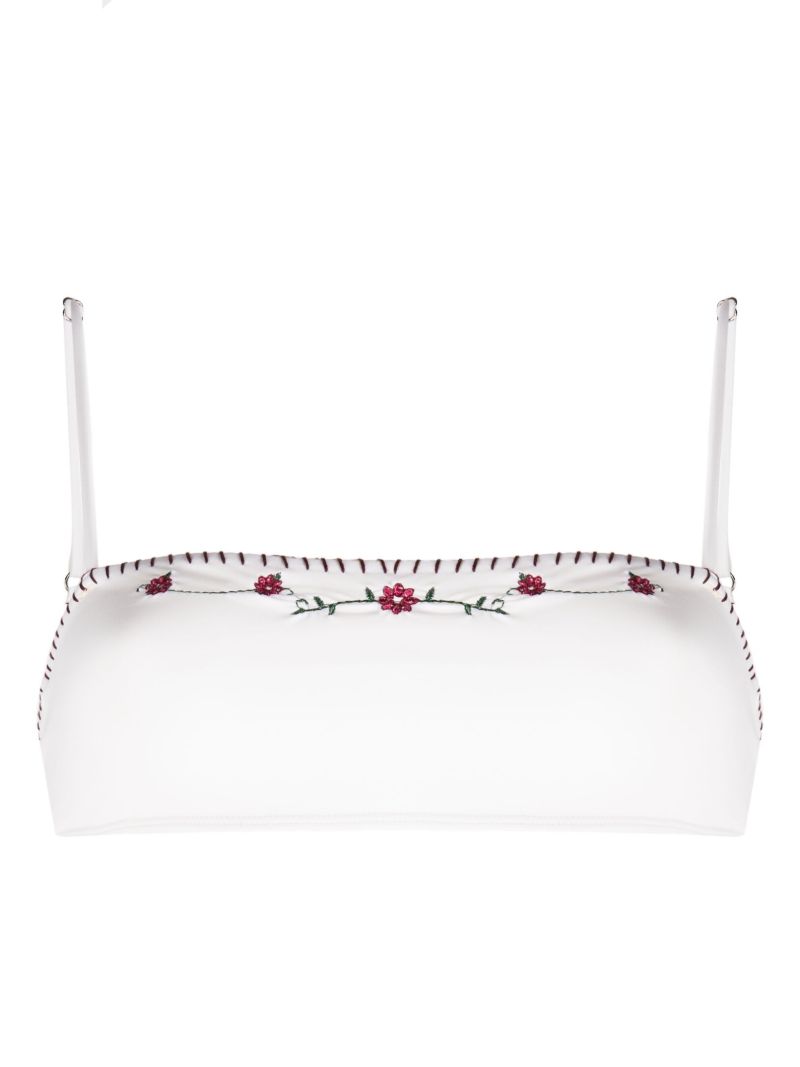 White Tommy Floral-embroidery Bandeau Bikini Top