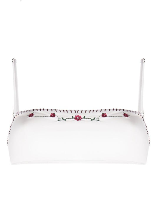 White Tommy Floral-embroidery Bandeau Bikini Top