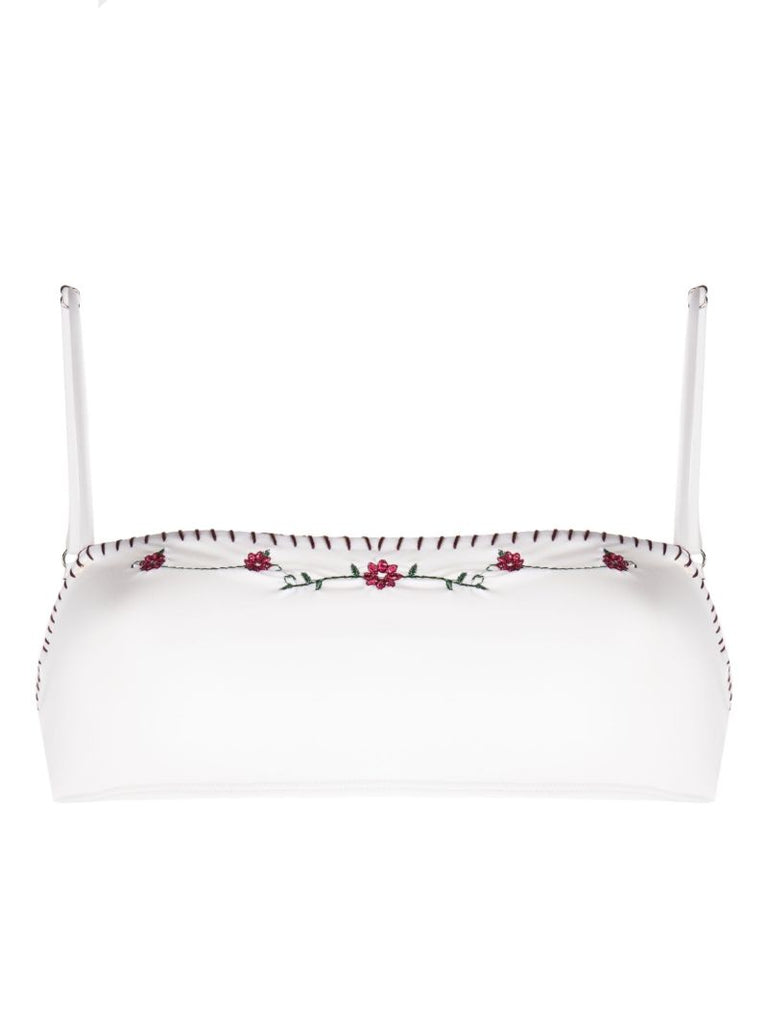 White Tommy Floral-embroidery Bandeau Bikini Top