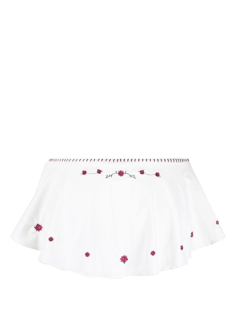 White Izabella Floral-embroidery Skirt Bikini Bottoms