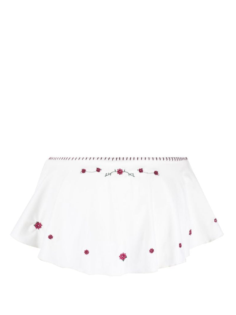 White Izabella Floral-embroidery Skirt Bikini Bottoms