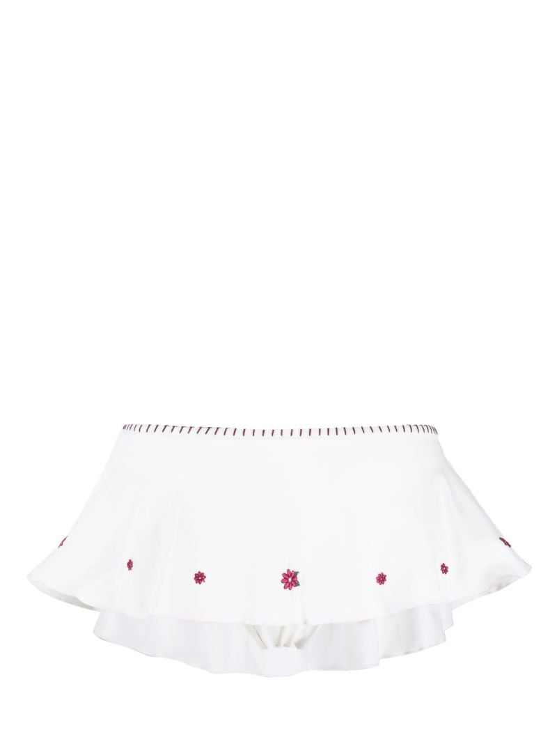 White Izabella Floral-embroidery Skirt Bikini Bottoms