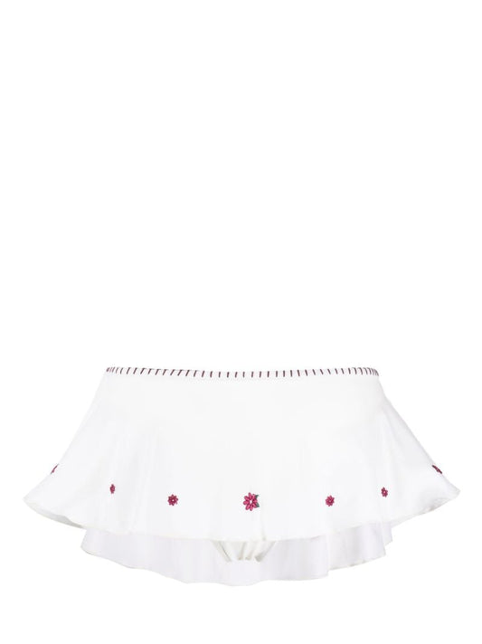 White Izabella Floral-embroidery Skirt Bikini Bottoms