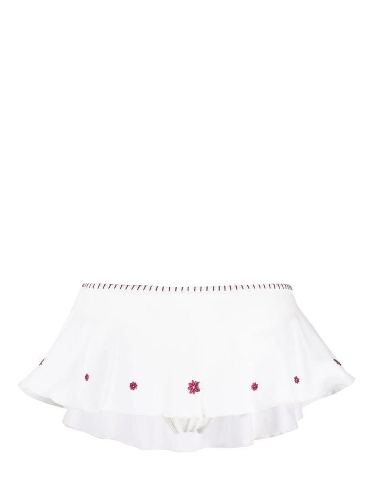 White Izabella Floral-embroidery Skirt Bikini Bottoms