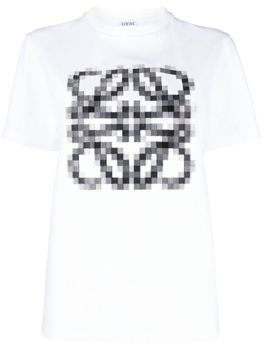 White Pixelated Anagram Print T-shirt