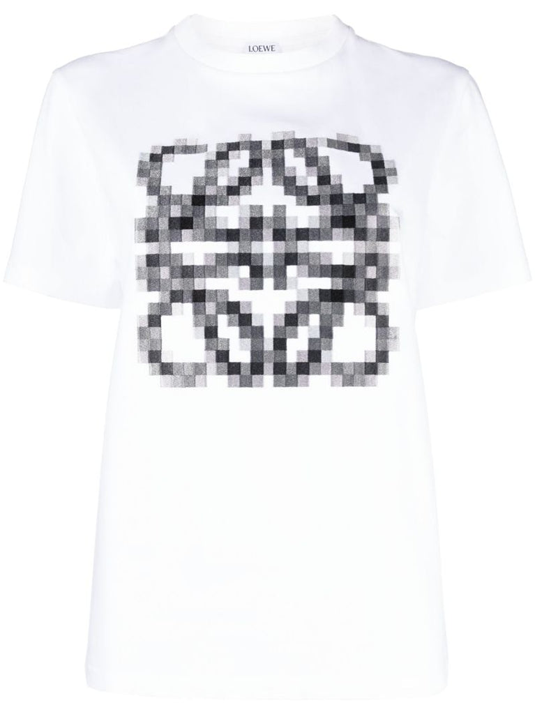 White Pixelated Anagram Print T-shirt