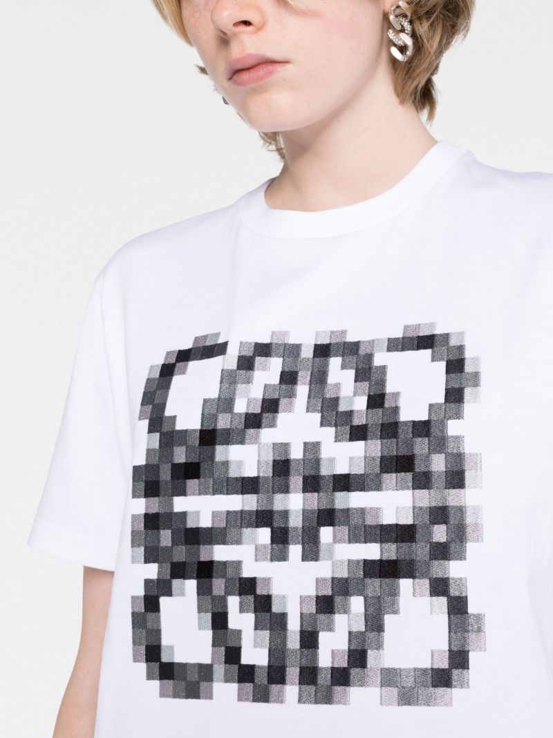 White Pixelated Anagram Print T-shirt