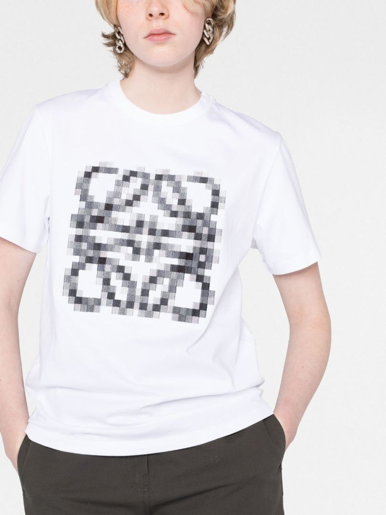 White Pixelated Anagram Print T-shirt