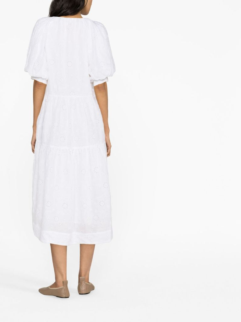 White V-neck Puff Sleeve Maxi Dress