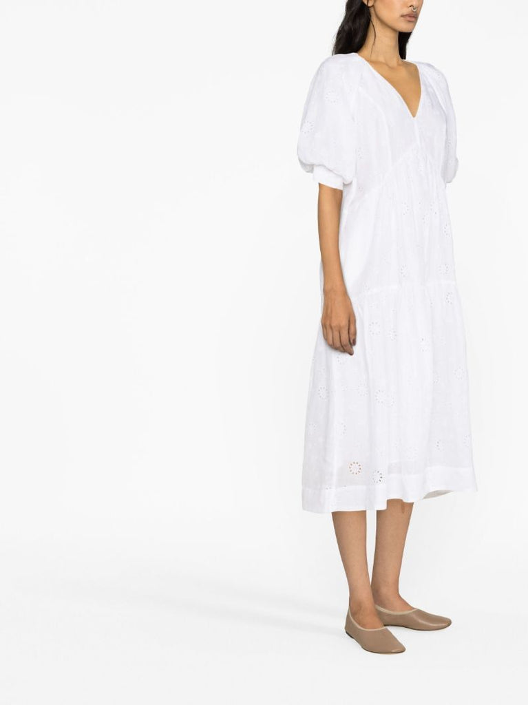 White V-neck Puff Sleeve Maxi Dress