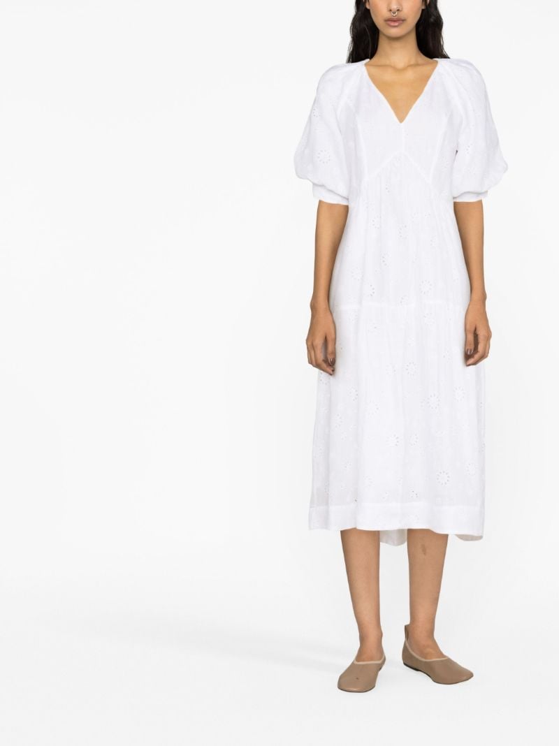 White V-neck Puff Sleeve Maxi Dress