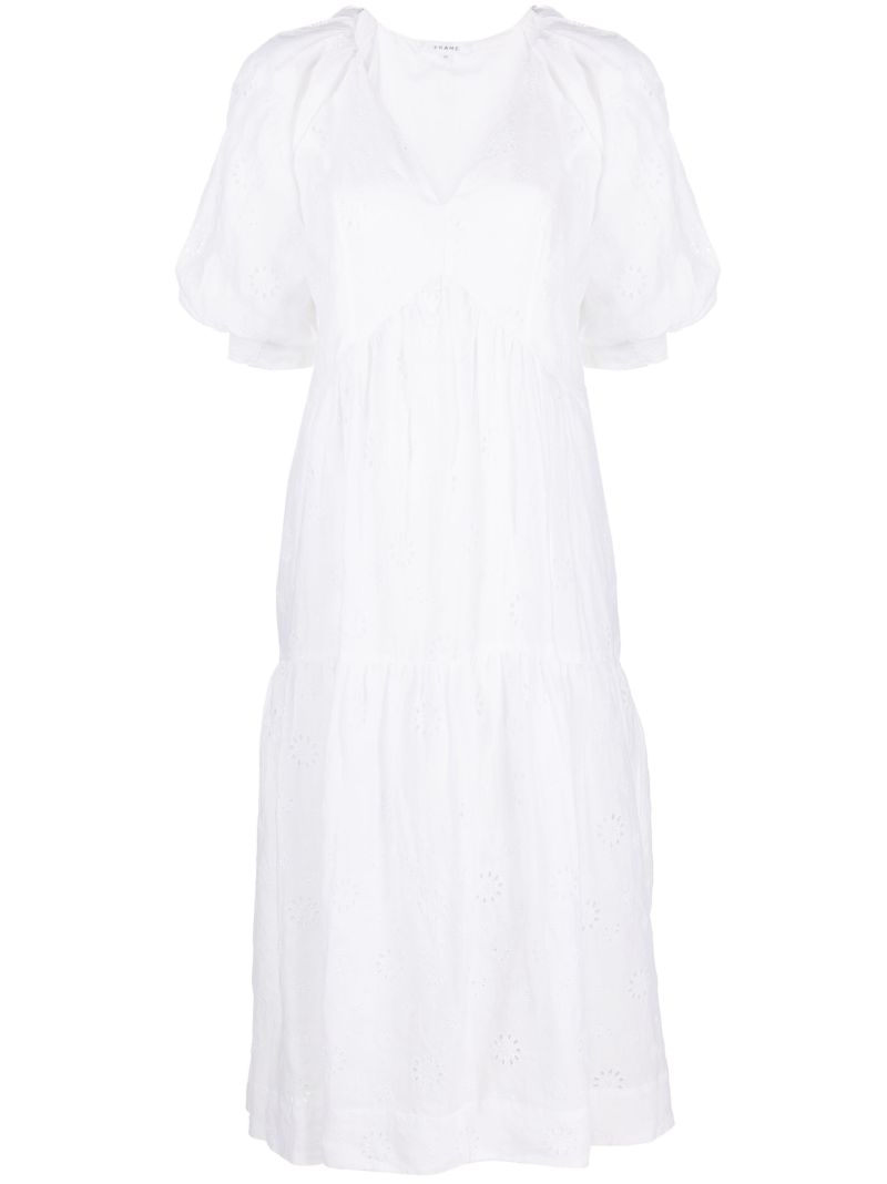 White V-neck Puff Sleeve Maxi Dress