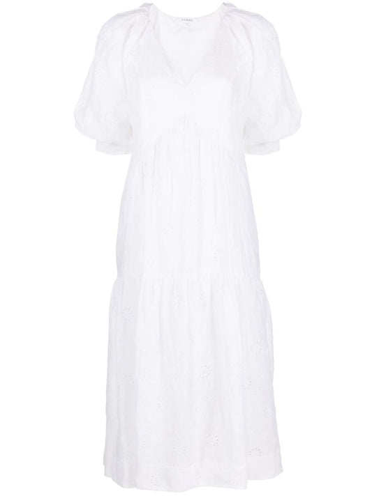 White V-neck Puff Sleeve Maxi Dress