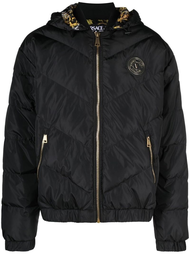Black Logo Patch Puffer Jacket