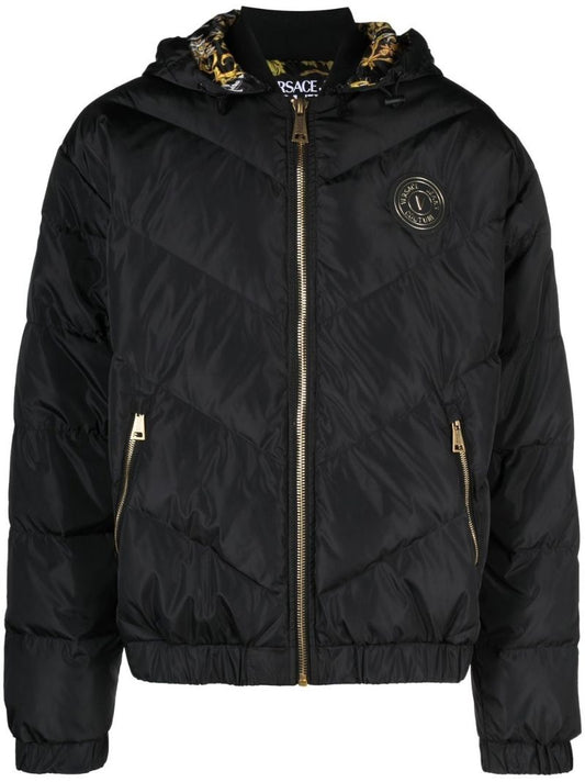 Black Logo Patch Puffer Jacket
