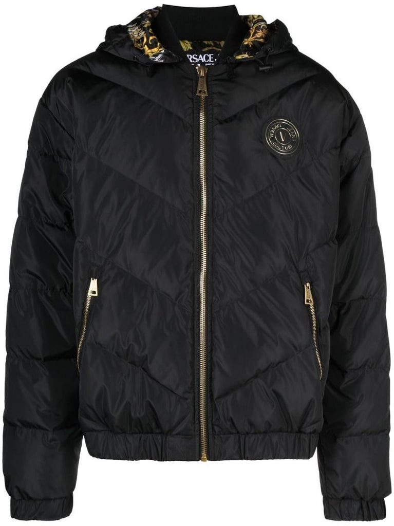 Black Logo Patch Puffer Jacket
