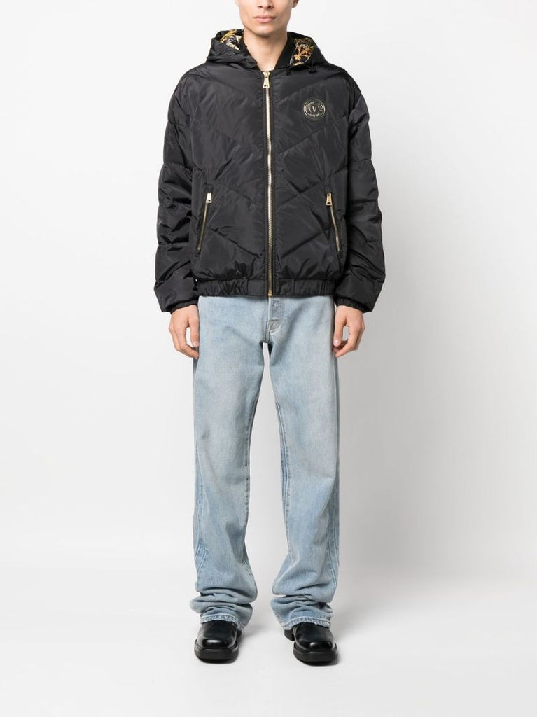 Black Logo Patch Puffer Jacket