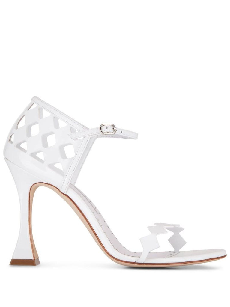 White Cut-out Leather Sandals