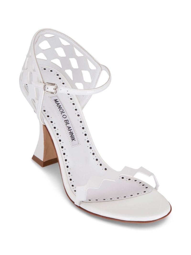 White Cut-out Leather Sandals