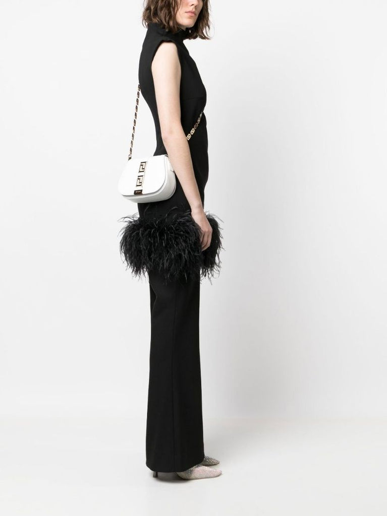 White Greca Goddess Leather Shoulder Bag