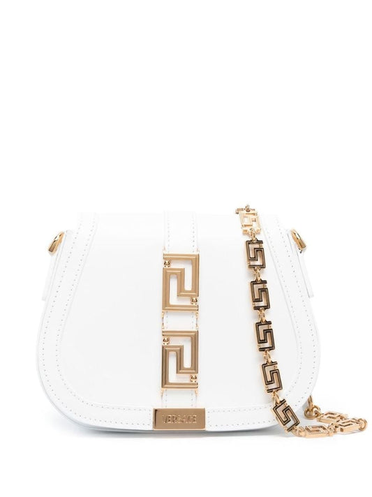 White Greca Goddess Leather Shoulder Bag