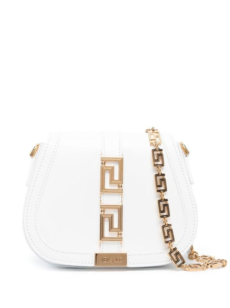 White Greca Goddess Leather Shoulder Bag