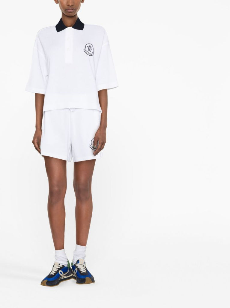 White Logo Print Cotton Shorts