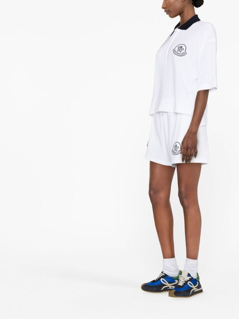 White Logo Print Cotton Shorts