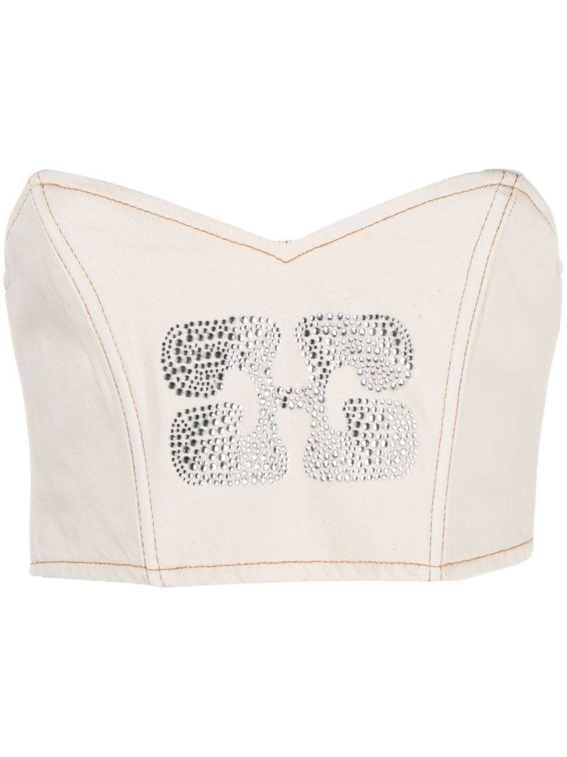 Neutral Crystal-embellished Denim Top