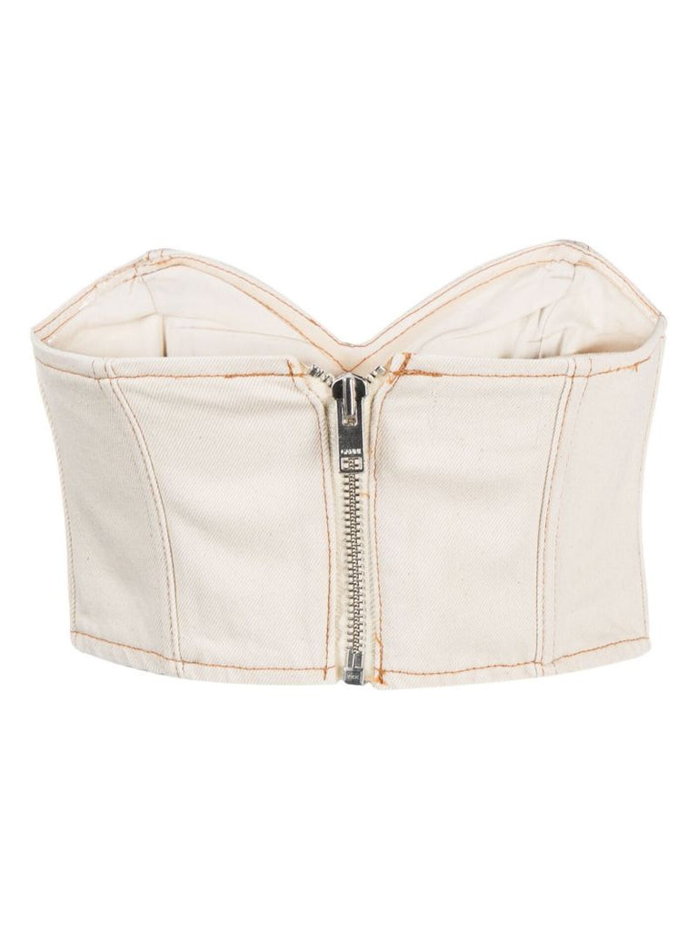 Neutral Crystal-embellished Denim Top