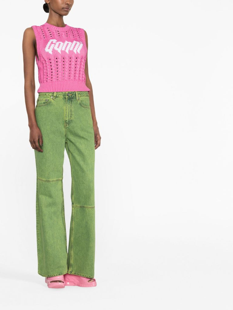 Green Wide-leg Panelled Jeans