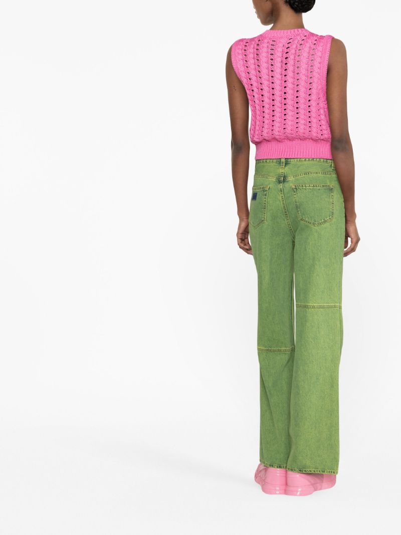 Green Wide-leg Panelled Jeans