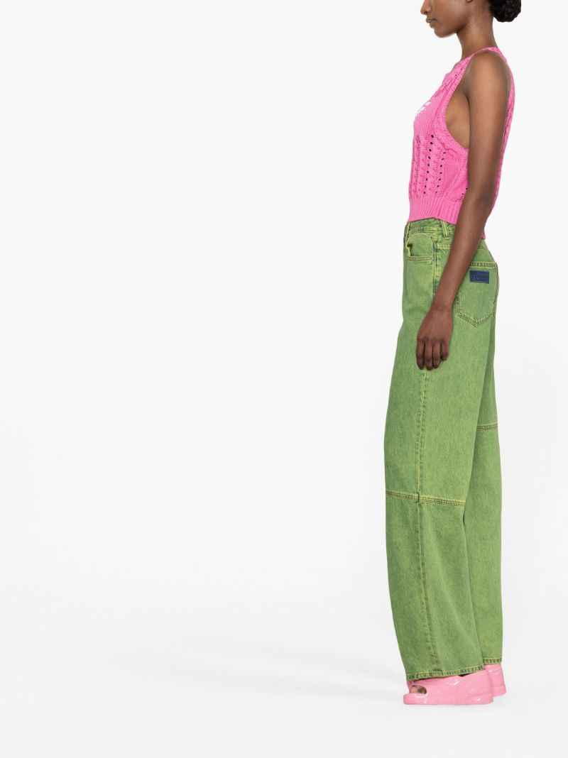 Green Wide-leg Panelled Jeans