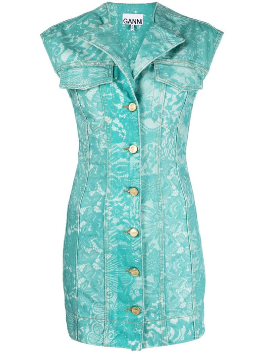 Bue Lace Print Denim Mini Dress
