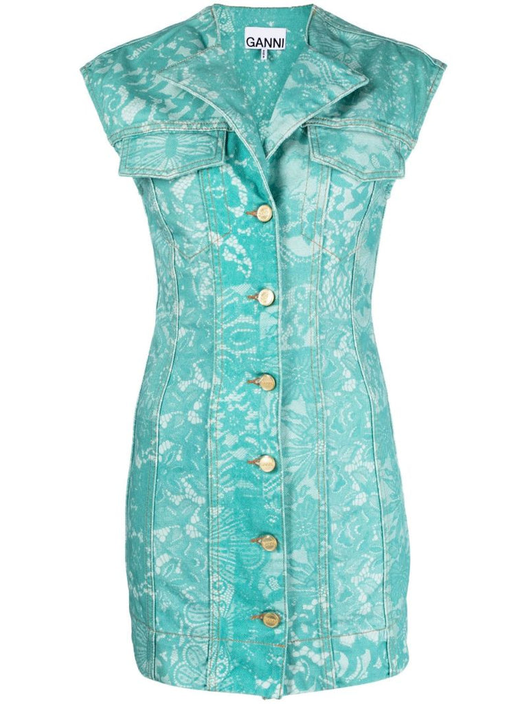 Bue Lace Print Denim Mini Dress