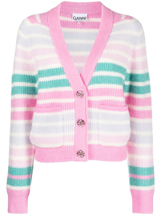 Pink Striped Wool Cardigan