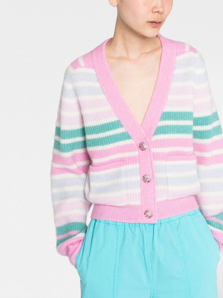 Pink Striped Wool Cardigan