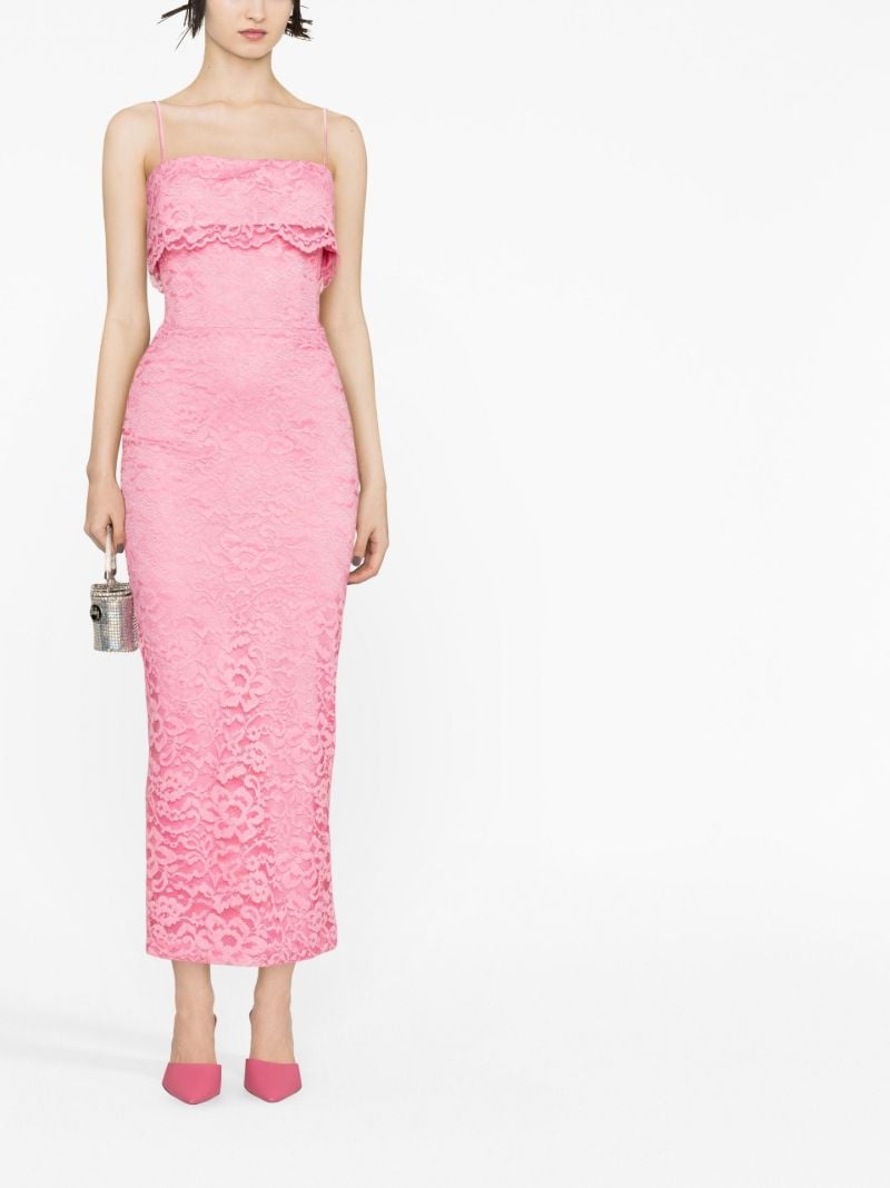 Pink Floral Lace Fitted Midi Dress