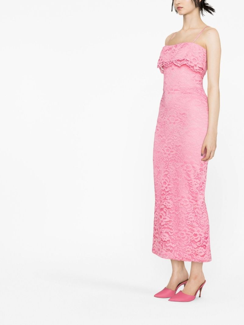 Pink Floral Lace Fitted Midi Dress
